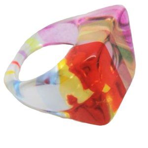 Vtg Ring Lucite Stripes Modernist Retro Mod 6.5